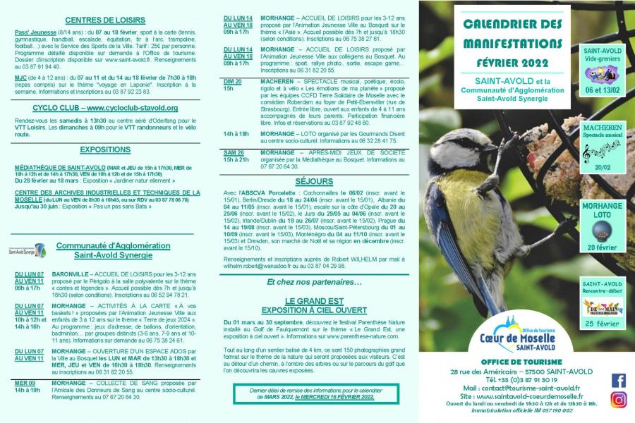 Calendrier manifestations de Saint-Avold et environs - Février 2022