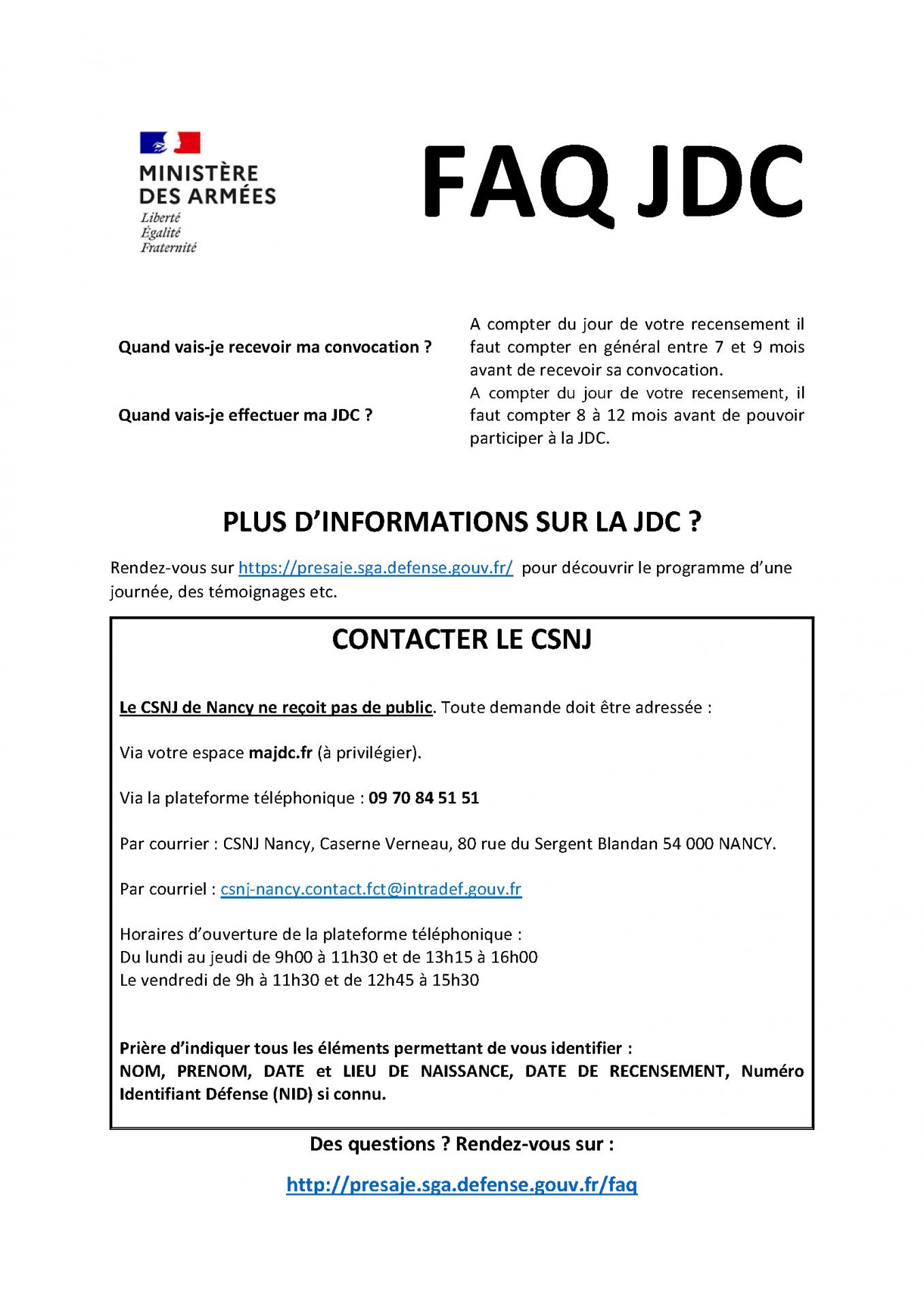 JDC - Informations post-recensement
